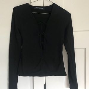 Black Tie Front Body Con Tee